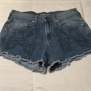 Ariat Blue Embroidered Frayed-Hem Denim Shorts